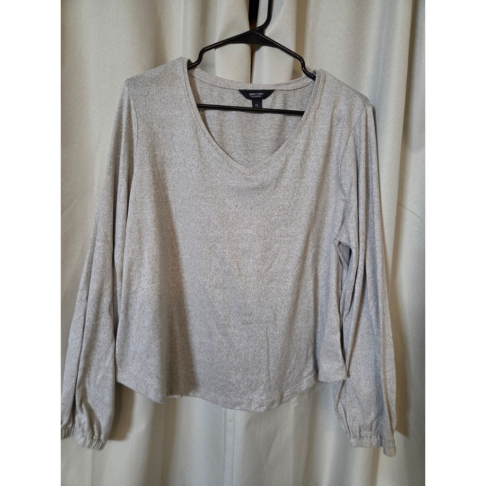 Simply Vera Vera Wang Oatmeal Heather V-Neck Top Elastic Bubble Cuff XL